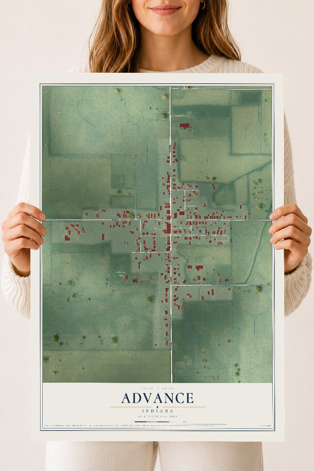 Map of Advance, Indiana, 18 x 24 inch unframed archival matte print