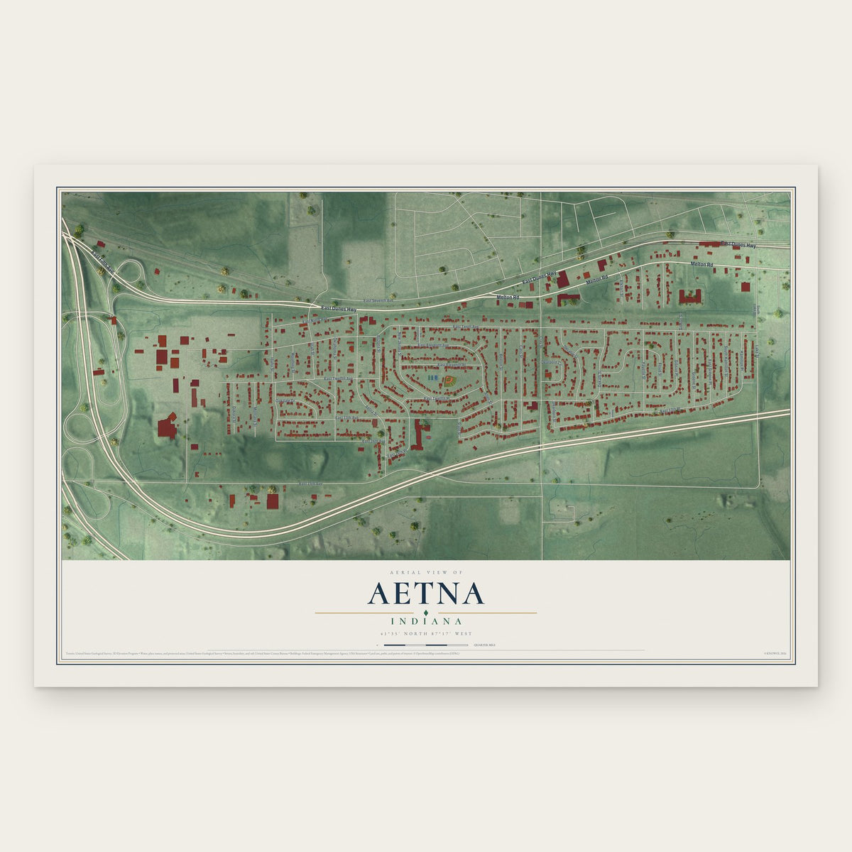 Aetna, Indiana map print, the full design
