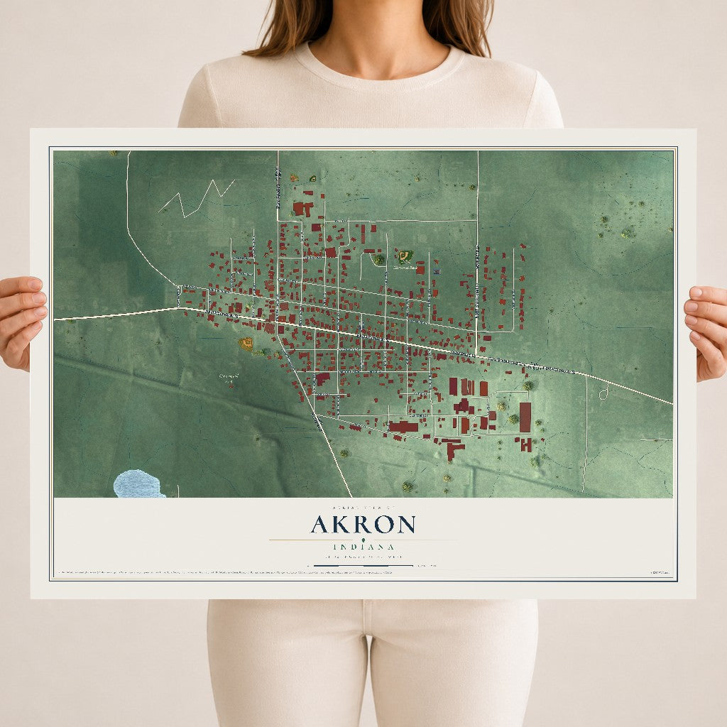 Map of Akron, Indiana, 18 x 24 inch unframed archival matte print