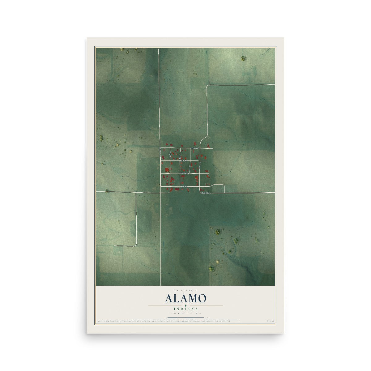 Map of Alamo, Indiana, 12 x 18 inch unframed archival matte print