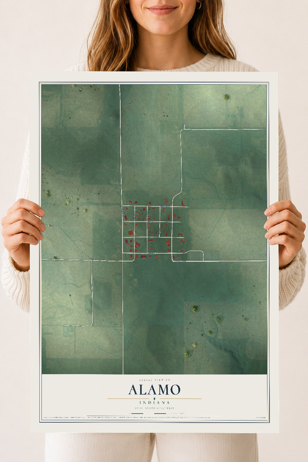 Map of Alamo, Indiana, 18 x 24 inch unframed archival matte print
