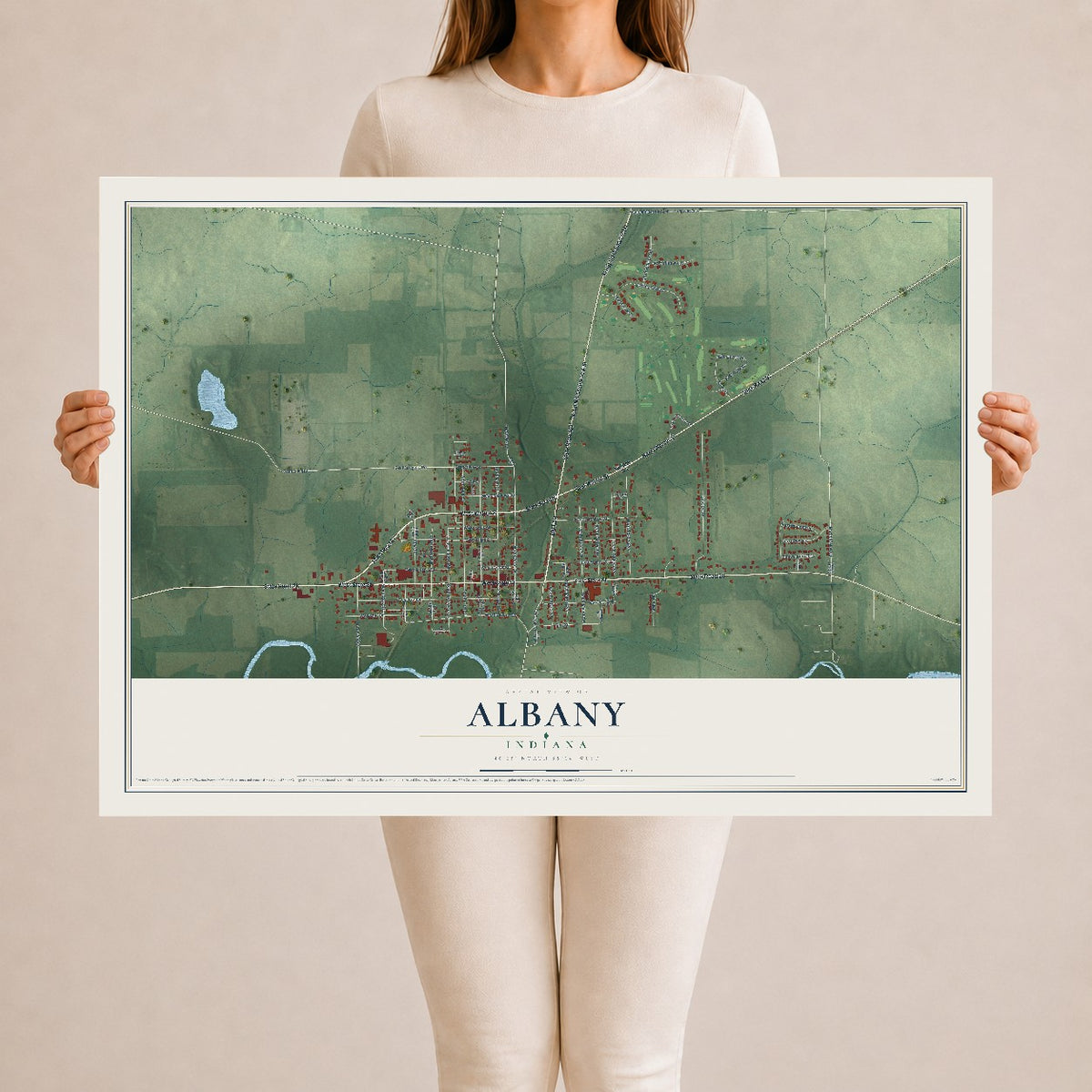 Map of Albany, Indiana, 24 x 36 inch unframed archival matte print