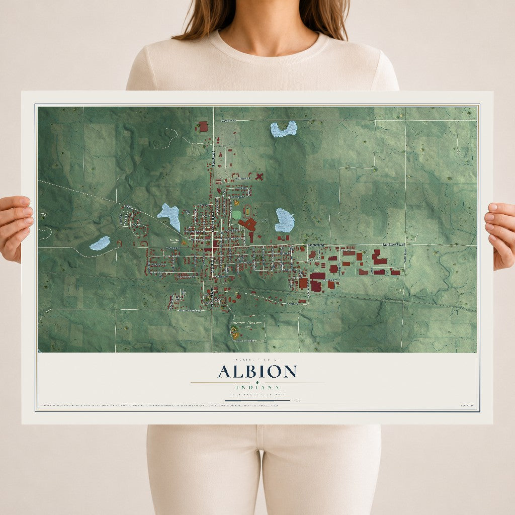 Map of Albion, Indiana, 18 x 24 inch unframed archival matte print