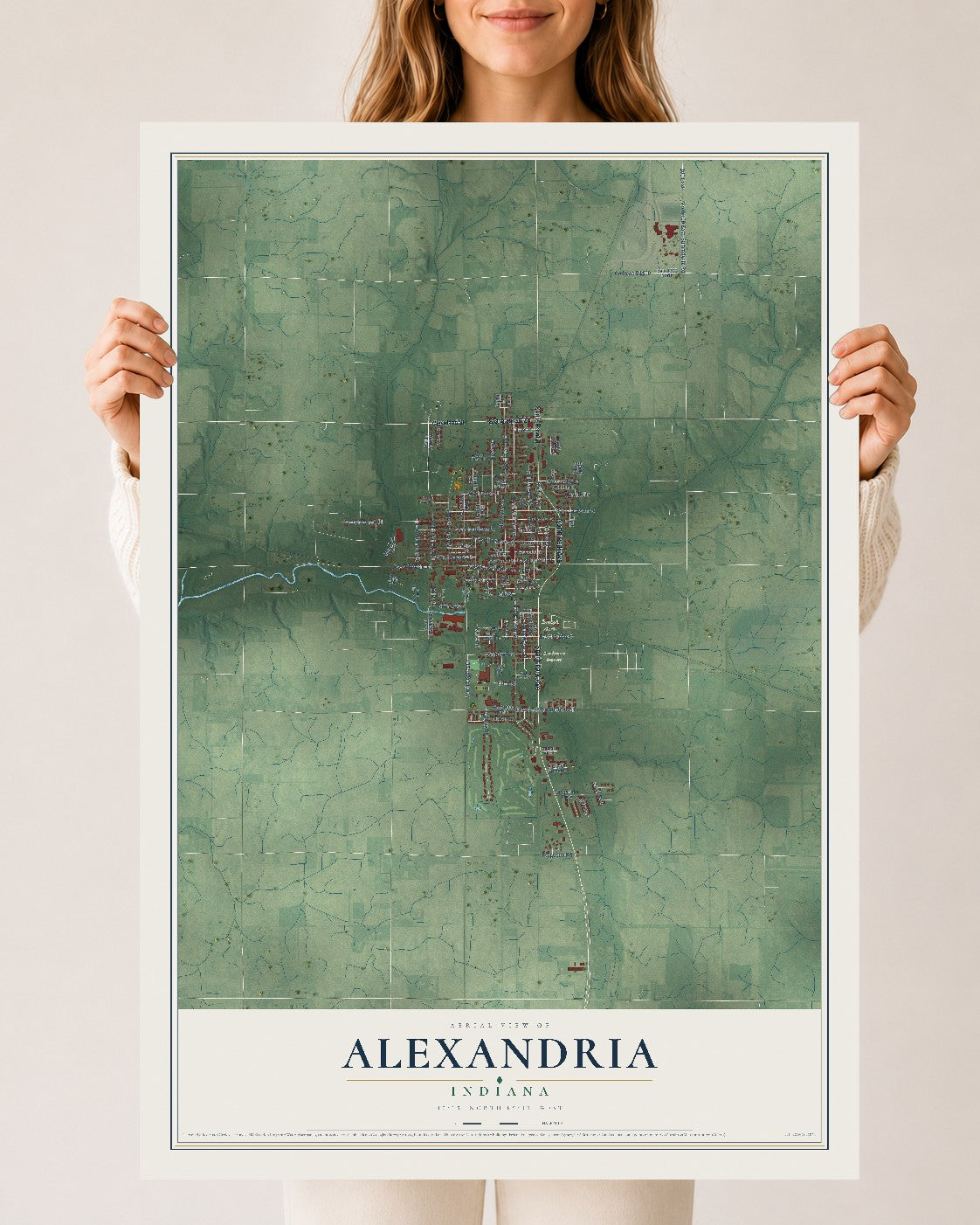 Map of Alexandria, Indiana, 24 x 36 inch unframed archival matte print