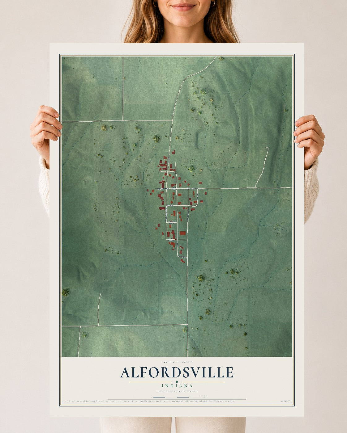 Map of Alfordsville, Indiana, 24 x 36 inch unframed archival matte print