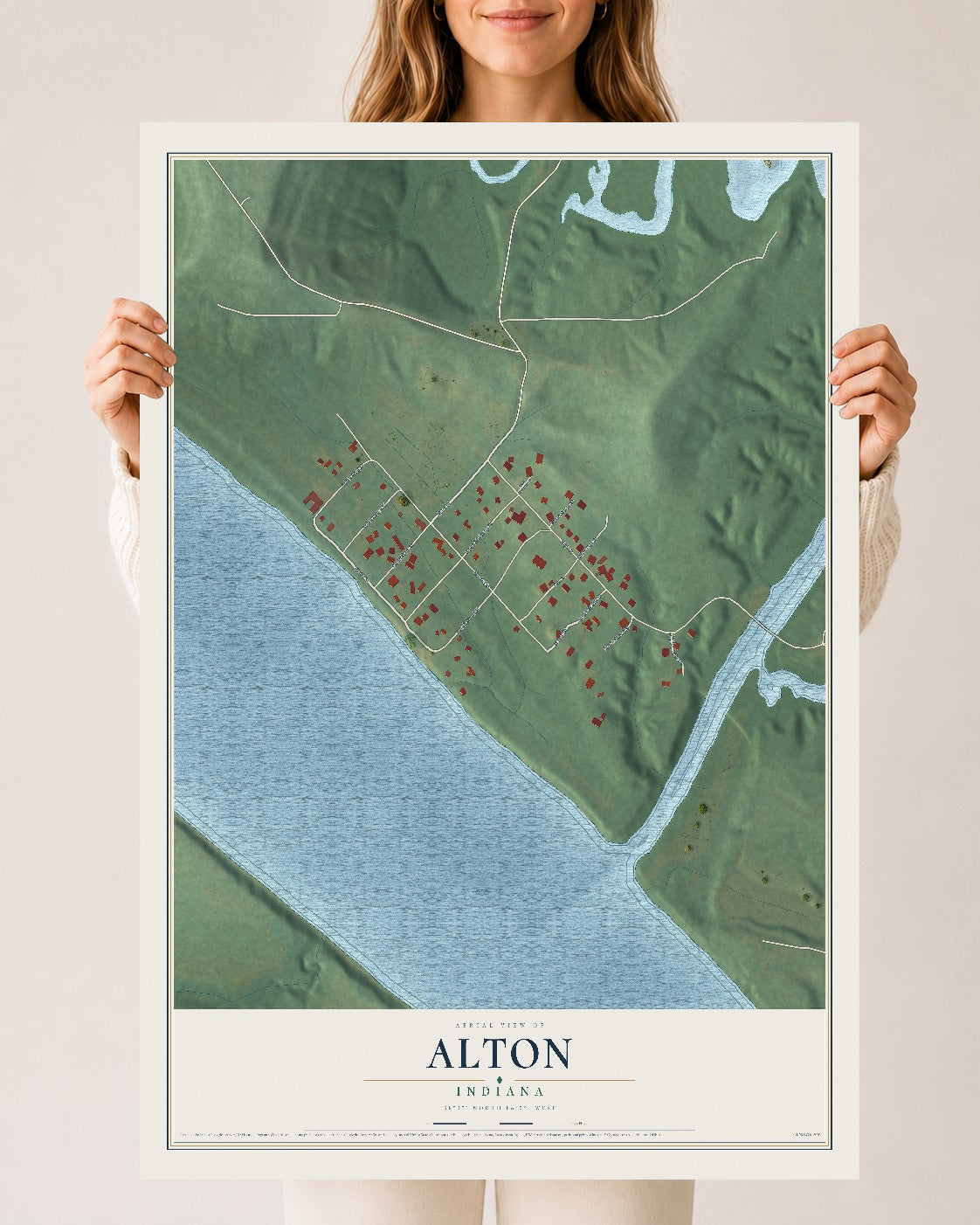 Map of Alton, Indiana, 24 x 36 inch unframed archival matte print