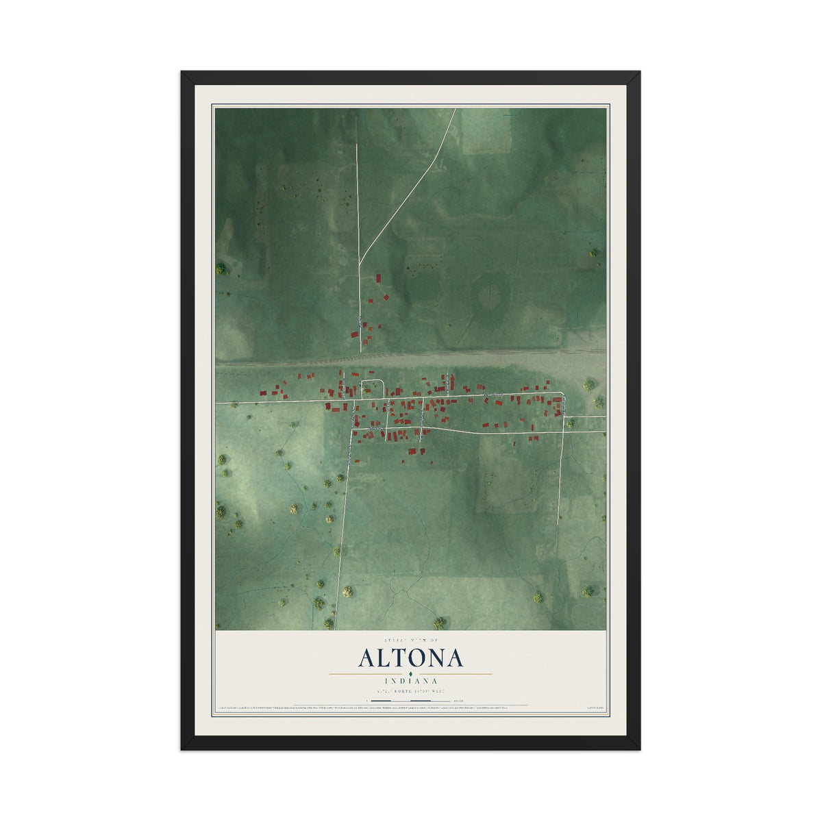 Map of Altona, Indiana, 12 x 18 inch print in a black wood frame