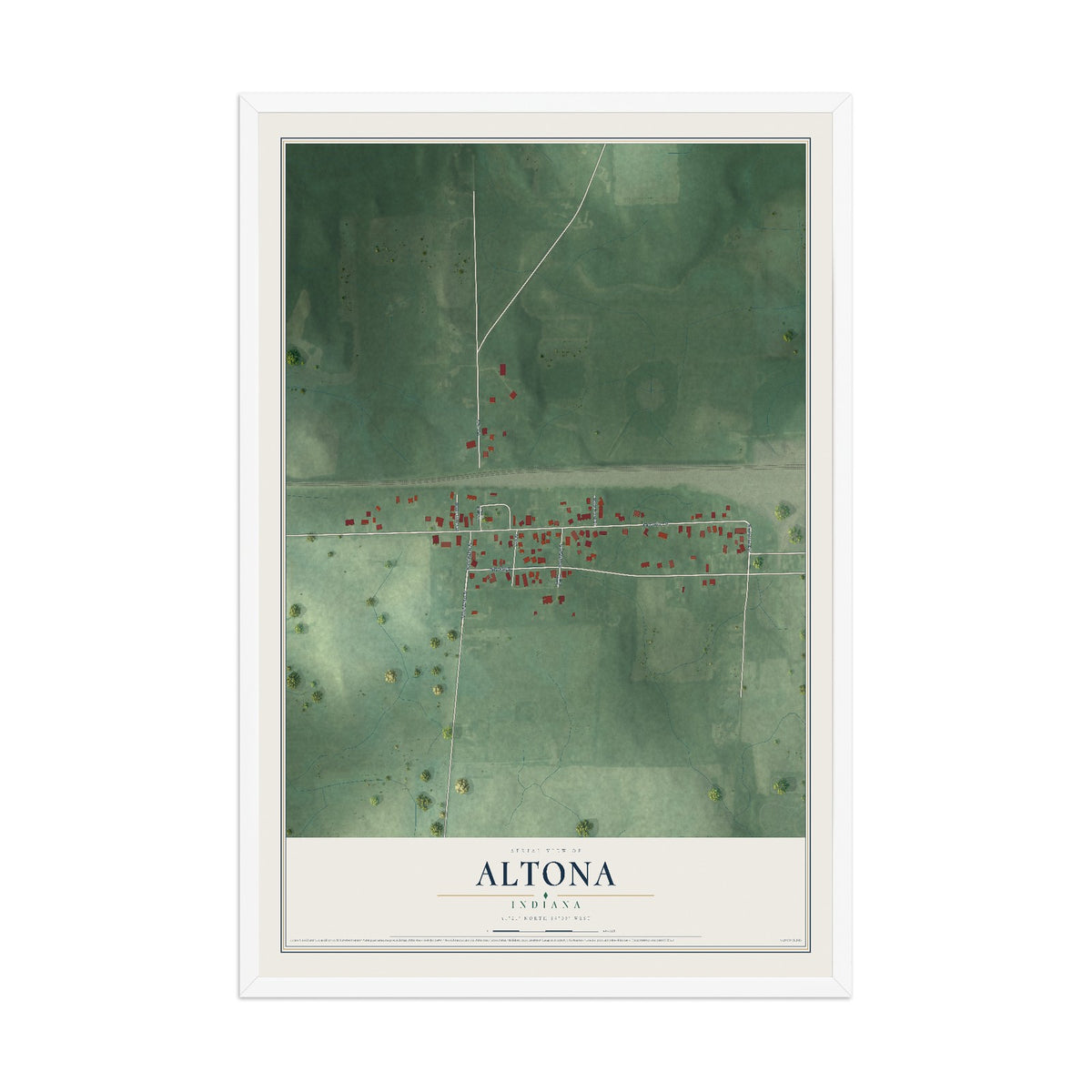 Map of Altona, Indiana, 12 x 18 inch print in a white wood frame