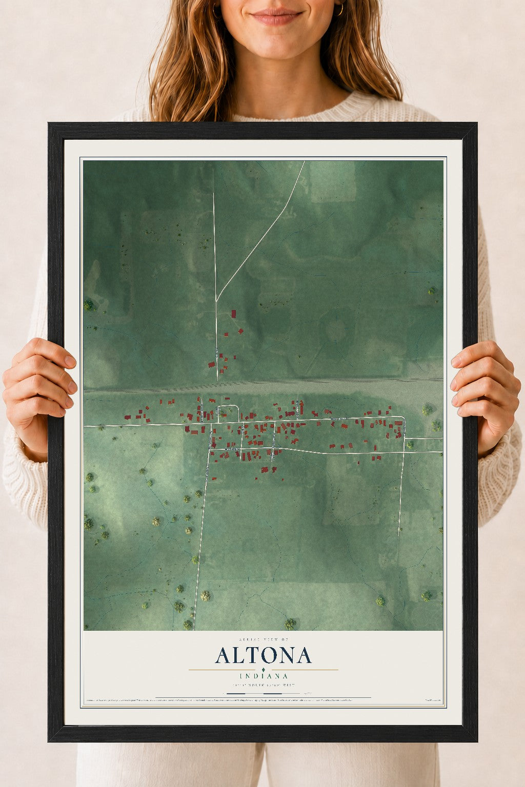 Map of Altona, Indiana, 18 x 24 inch print in a black wood frame