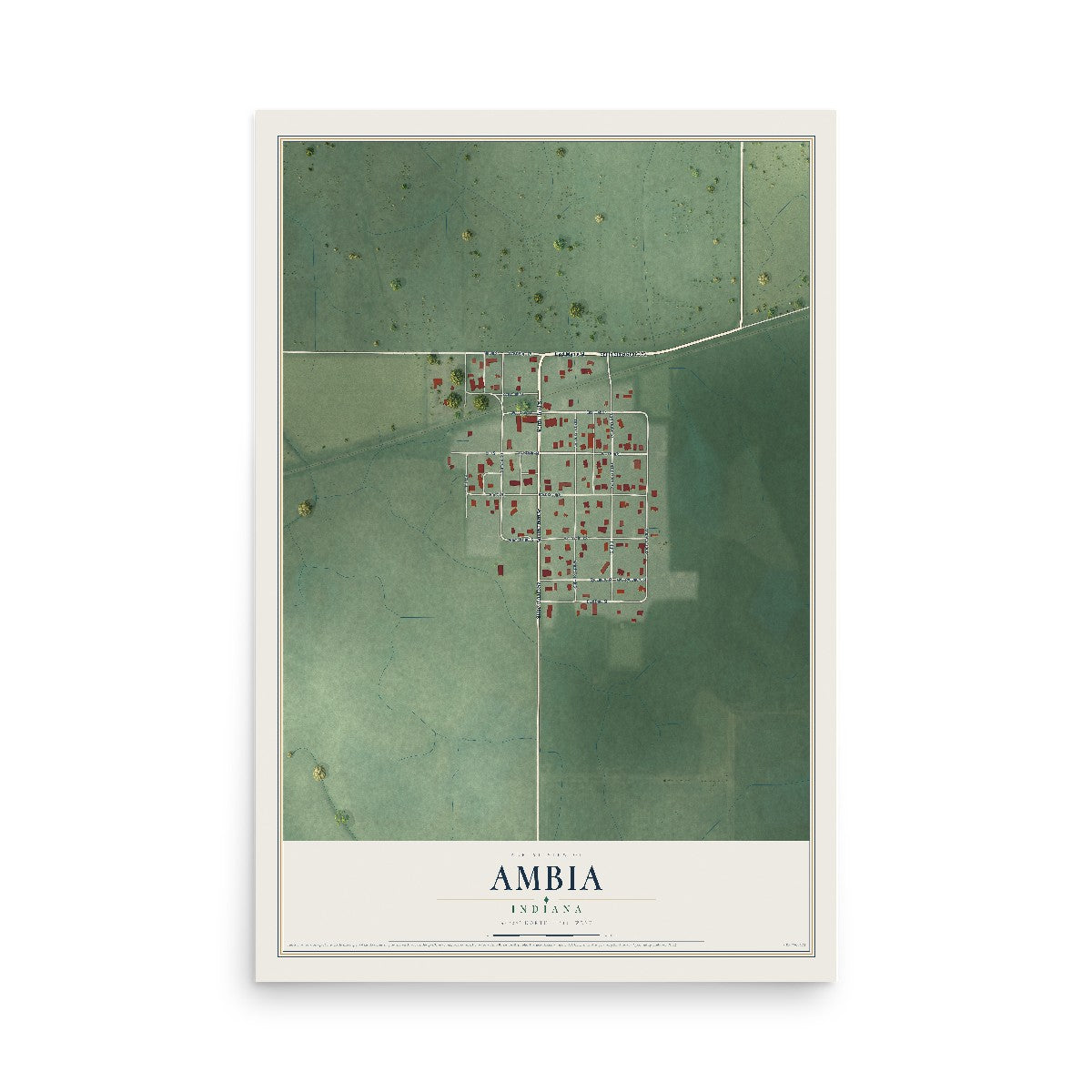 Map of Ambia, Indiana, 12 x 18 inch unframed archival matte print