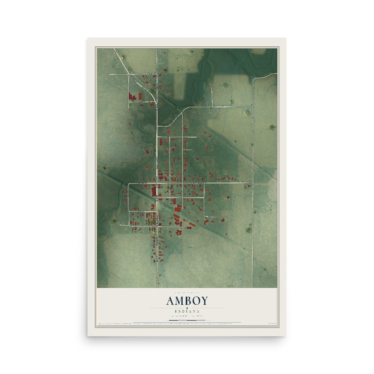 Map of Amboy, Indiana, 12 x 18 inch unframed archival matte print