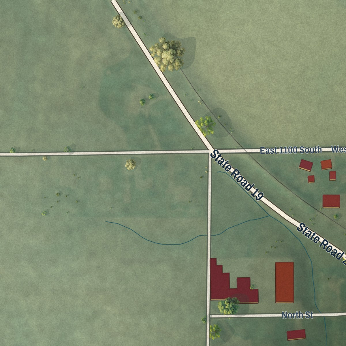 Second close-up of the map of Amboy, Indiana print showing more streets and buildings