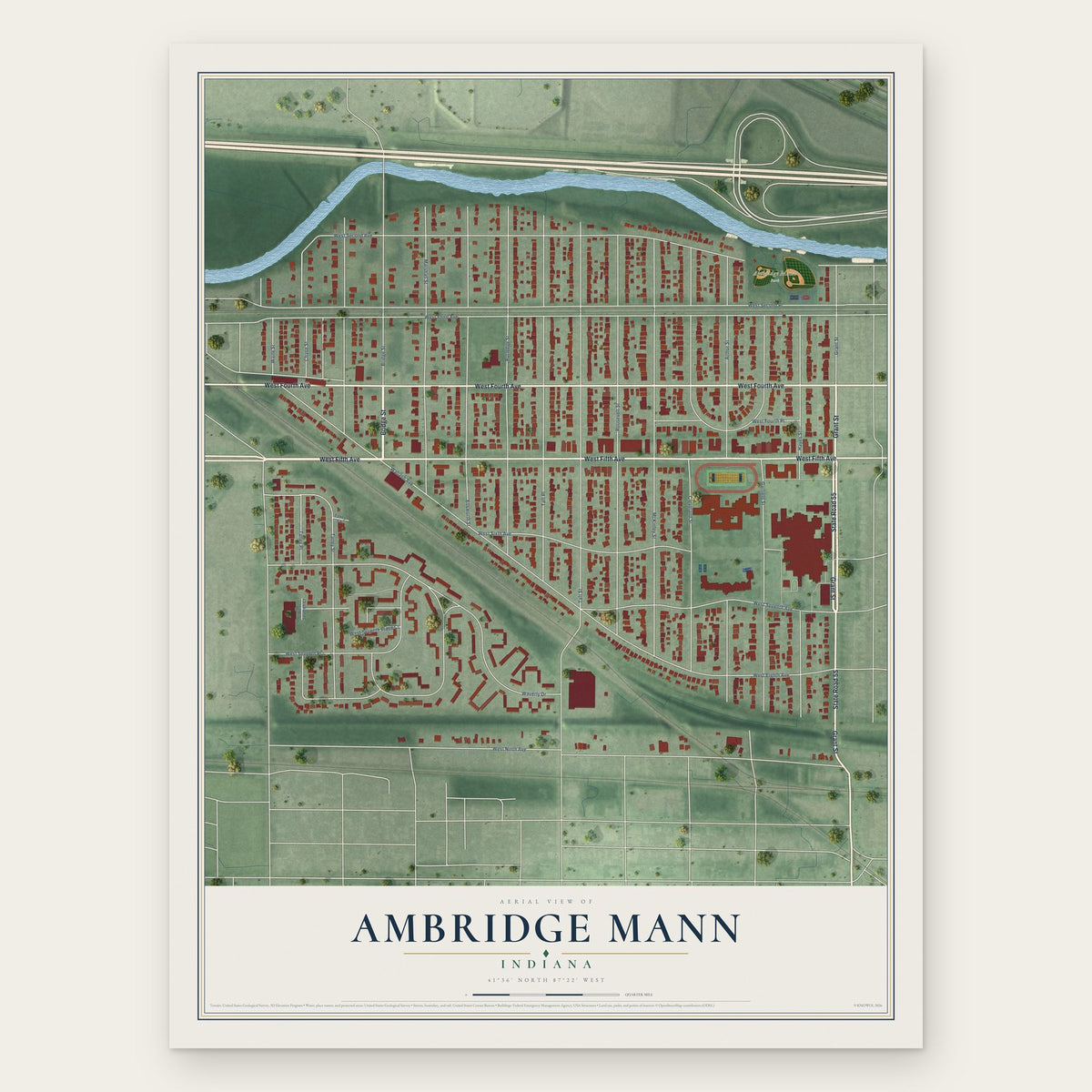 Ambridge Mann, Indiana map print, the full design