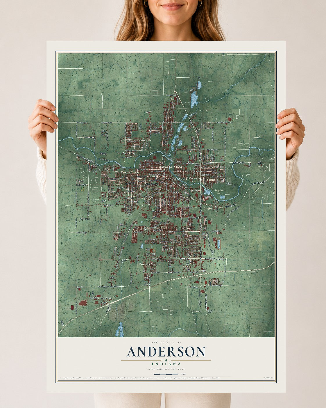Map of Anderson, Indiana, 24 x 36 inch unframed archival matte print