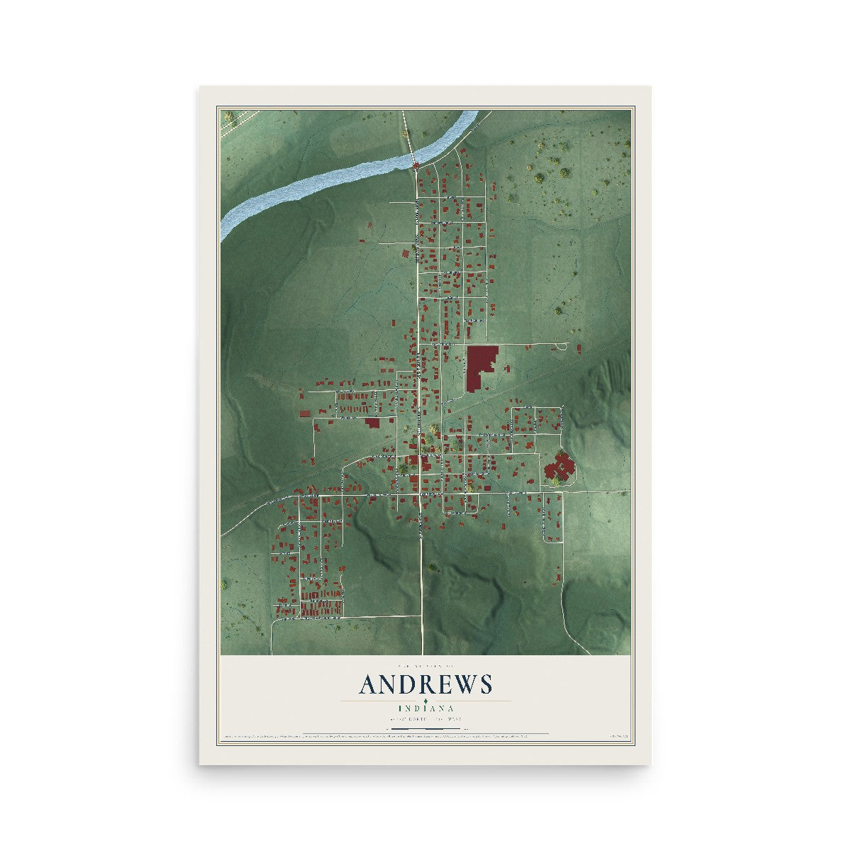 Map of Andrews, Indiana, 12 x 18 inch unframed archival matte print