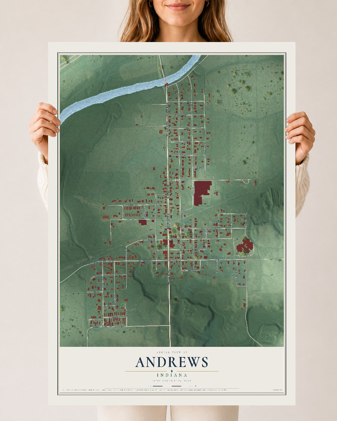 Map of Andrews, Indiana, 24 x 36 inch unframed archival matte print