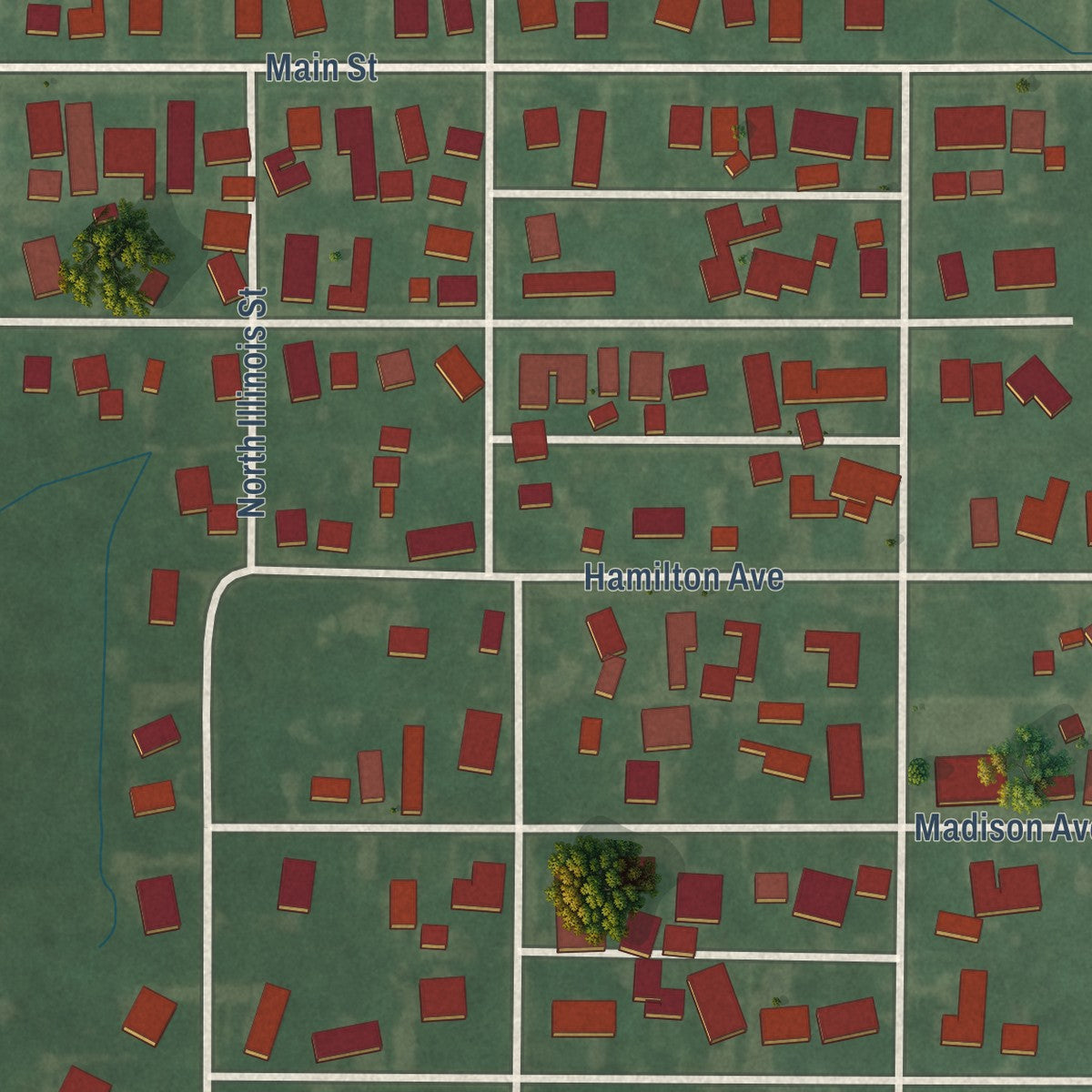 Second close-up of the map of Arcadia, Indiana print showing more streets and buildings