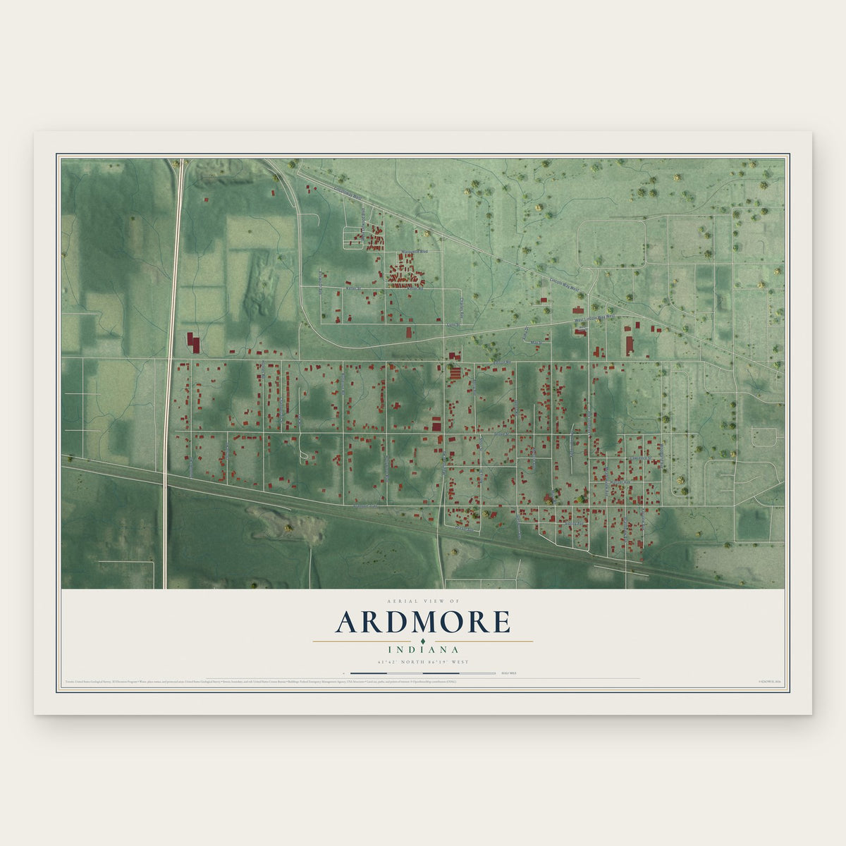 Ardmore, Indiana map print, the full design