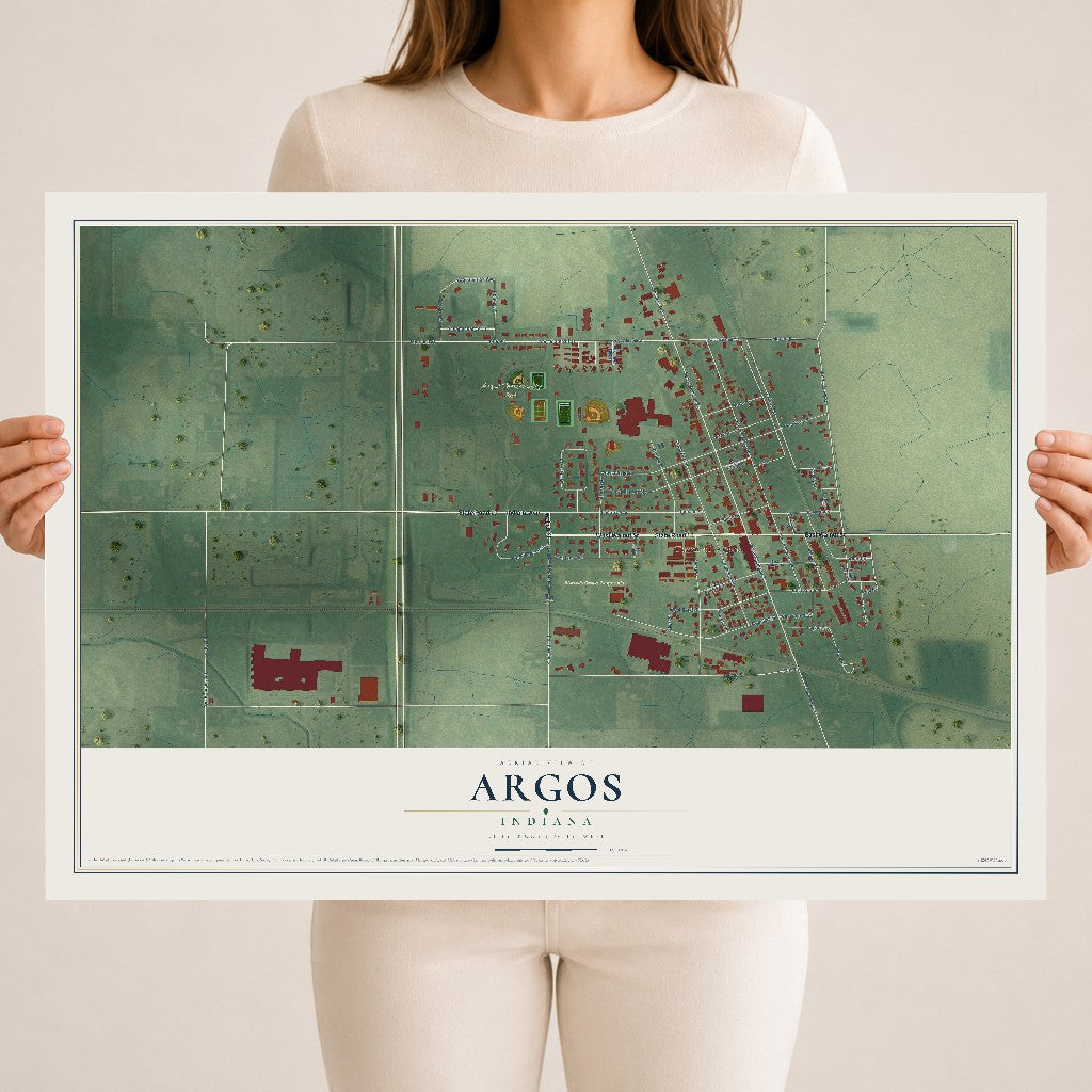 Map of Argos, Indiana, 18 x 24 inch unframed archival matte print