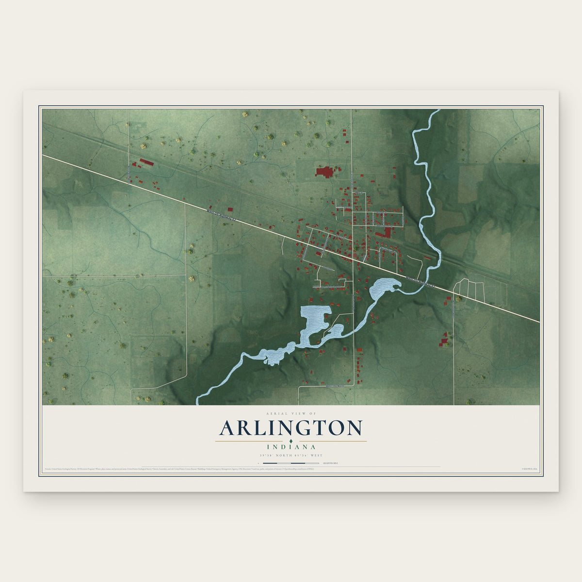 Arlington, Indiana map print, the full design