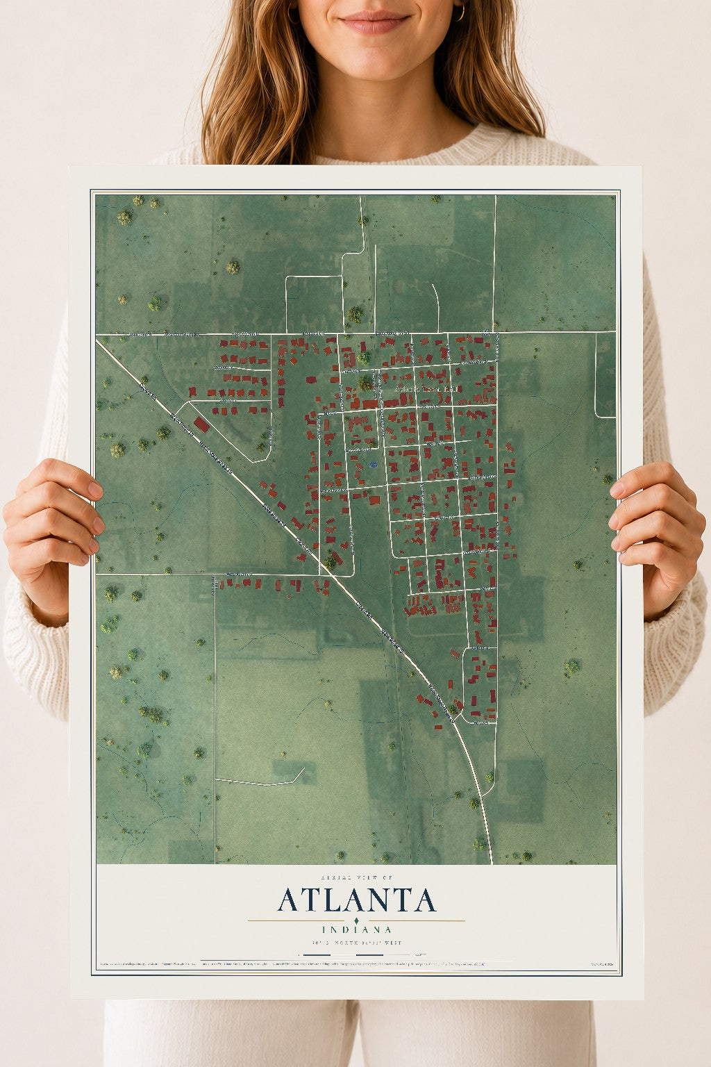 Map of Atlanta, Indiana, 18 x 24 inch unframed archival matte print