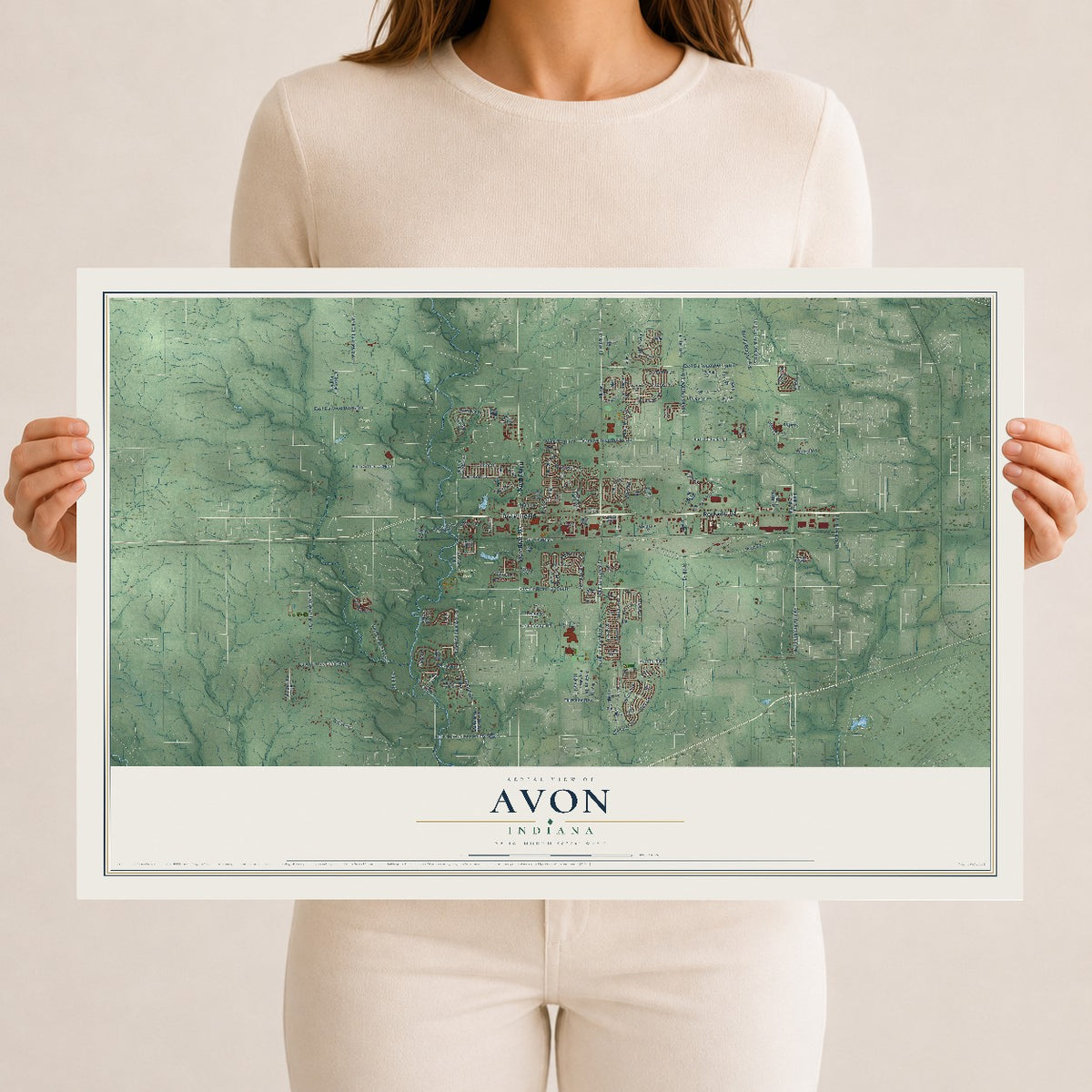 Map of Avon, Indiana, 12 x 18 inch unframed archival matte print
