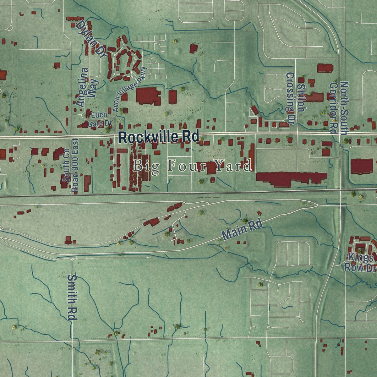 Second close-up of the map of Avon, Indiana print showing more streets and buildings