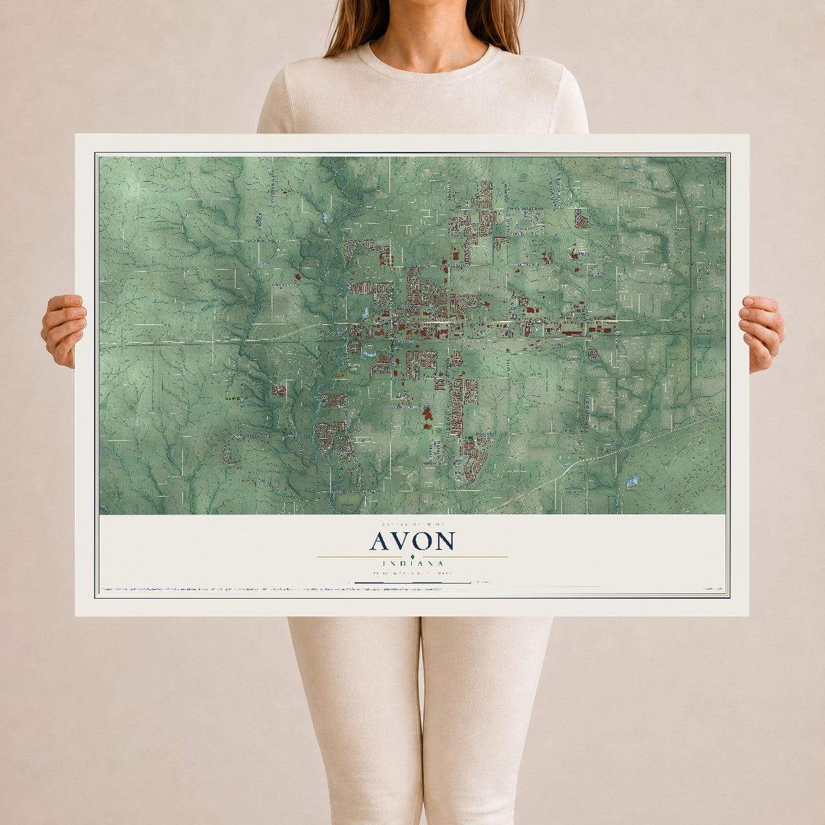 Map of Avon, Indiana, 24 x 36 inch unframed archival matte print