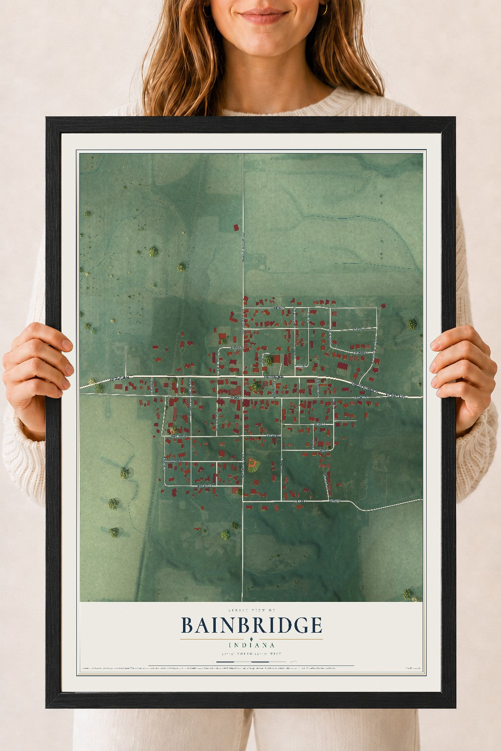 Map of Bainbridge, Indiana, 18 x 24 inch print in a black wood frame