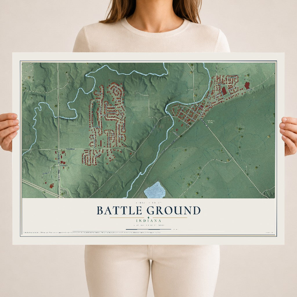 Map of Battle Ground, Indiana, 18 x 24 inch unframed archival matte print
