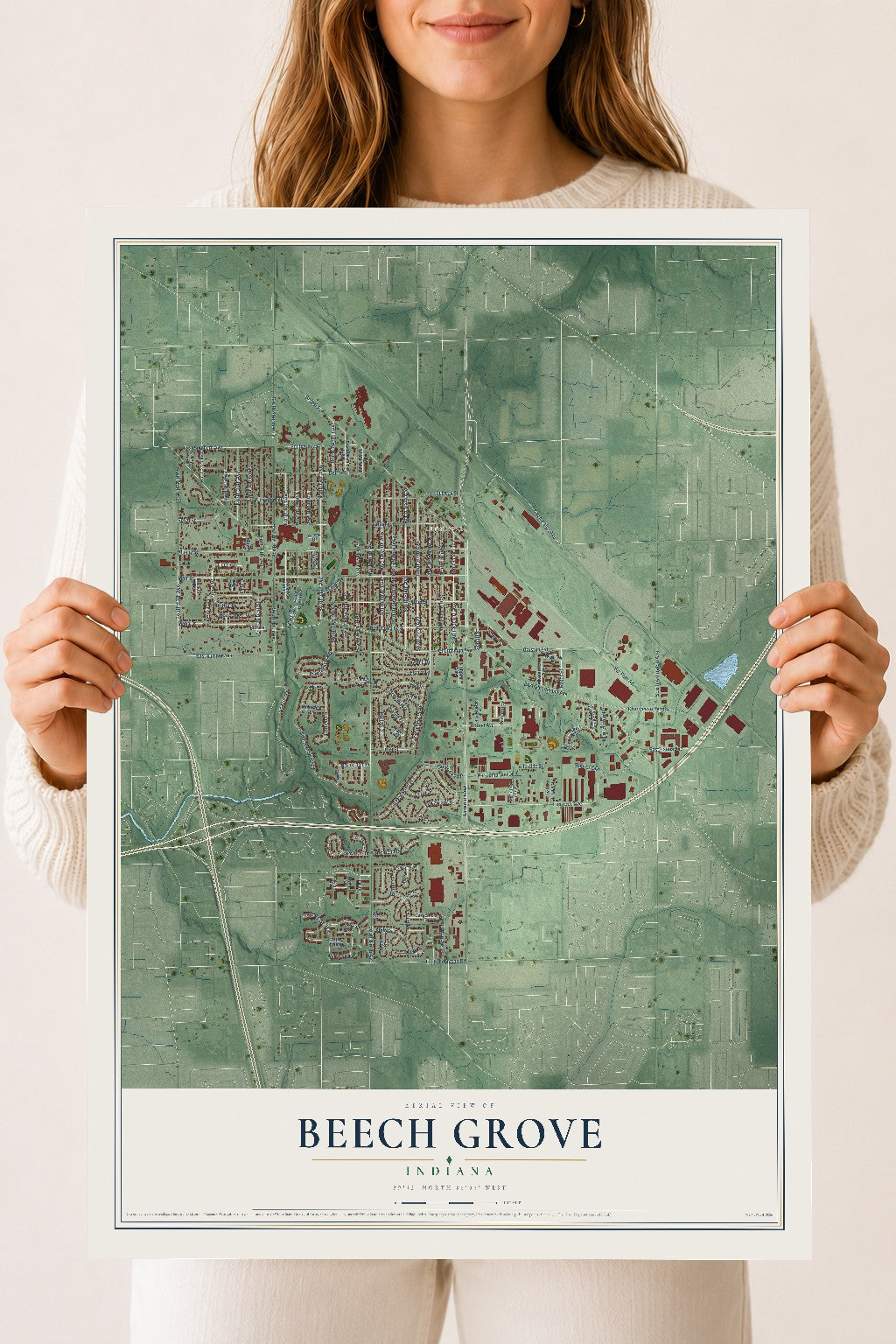 Map of Beech Grove, Indiana, 18 x 24 inch unframed archival matte print