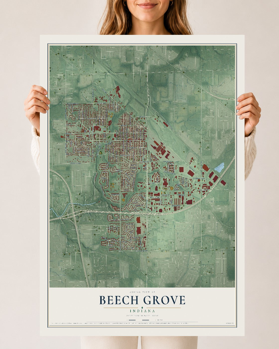 Map of Beech Grove, Indiana, 24 x 36 inch unframed archival matte print