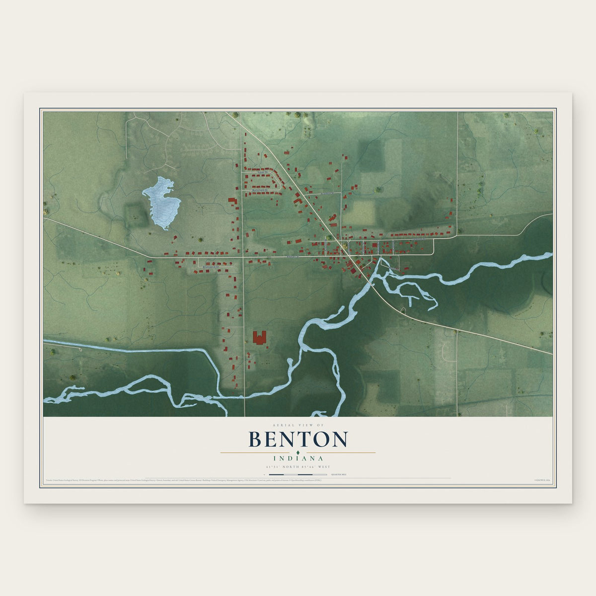 Benton, Indiana map print, the full design