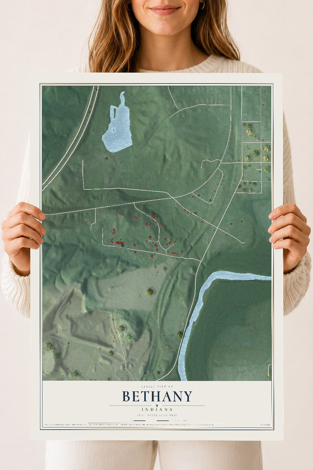 Map of Bethany, Indiana, 18 x 24 inch unframed archival matte print