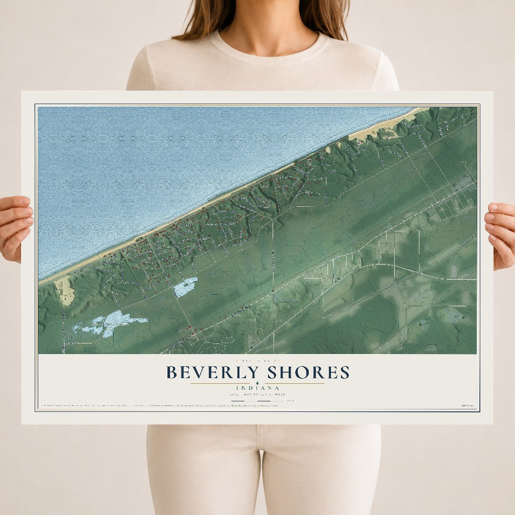 Map of Beverly Shores, Indiana, 18 x 24 inch unframed archival matte print