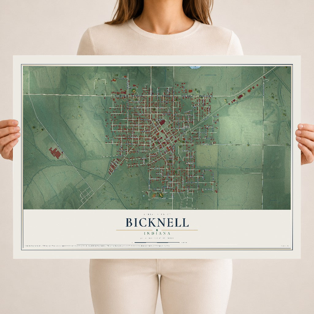 Map of Bicknell, Indiana, 18 x 24 inch unframed archival matte print