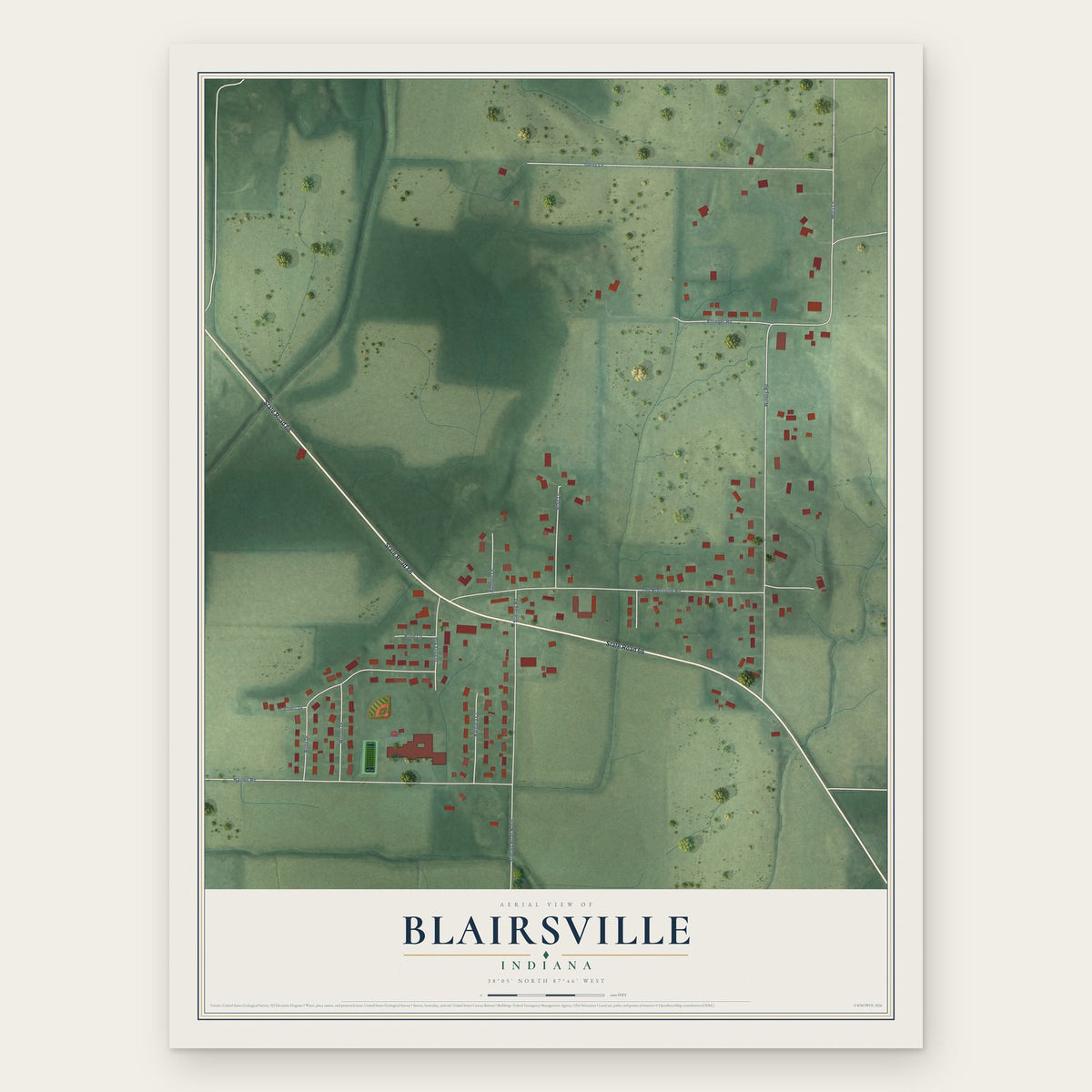 Blairsville, Indiana map print, the full design