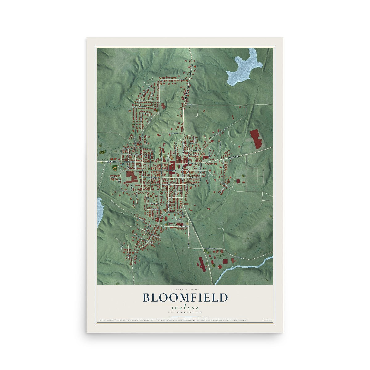 Map of Bloomfield, Indiana, 12 x 18 inch unframed archival matte print