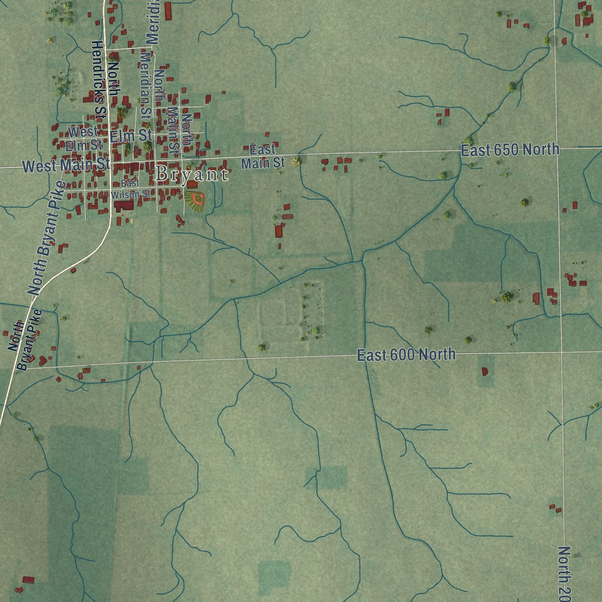 Close-up of the map of Bloomfield, Jay County, Indiana print showing street and building detail