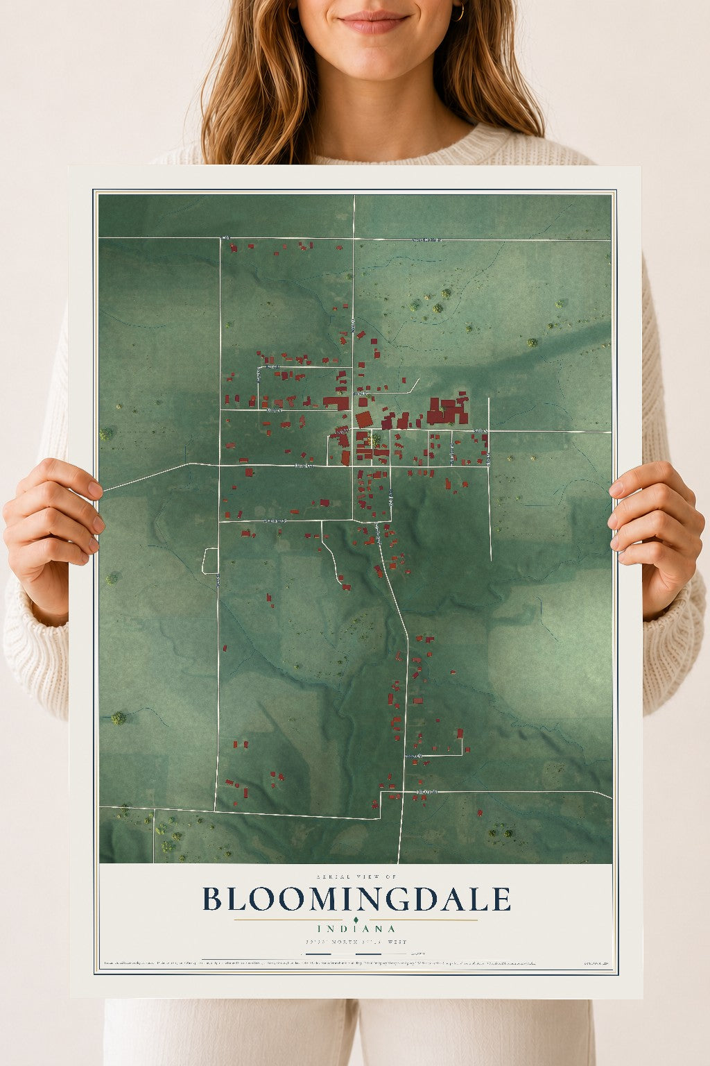 Map of Bloomingdale, Indiana, 18 x 24 inch unframed archival matte print