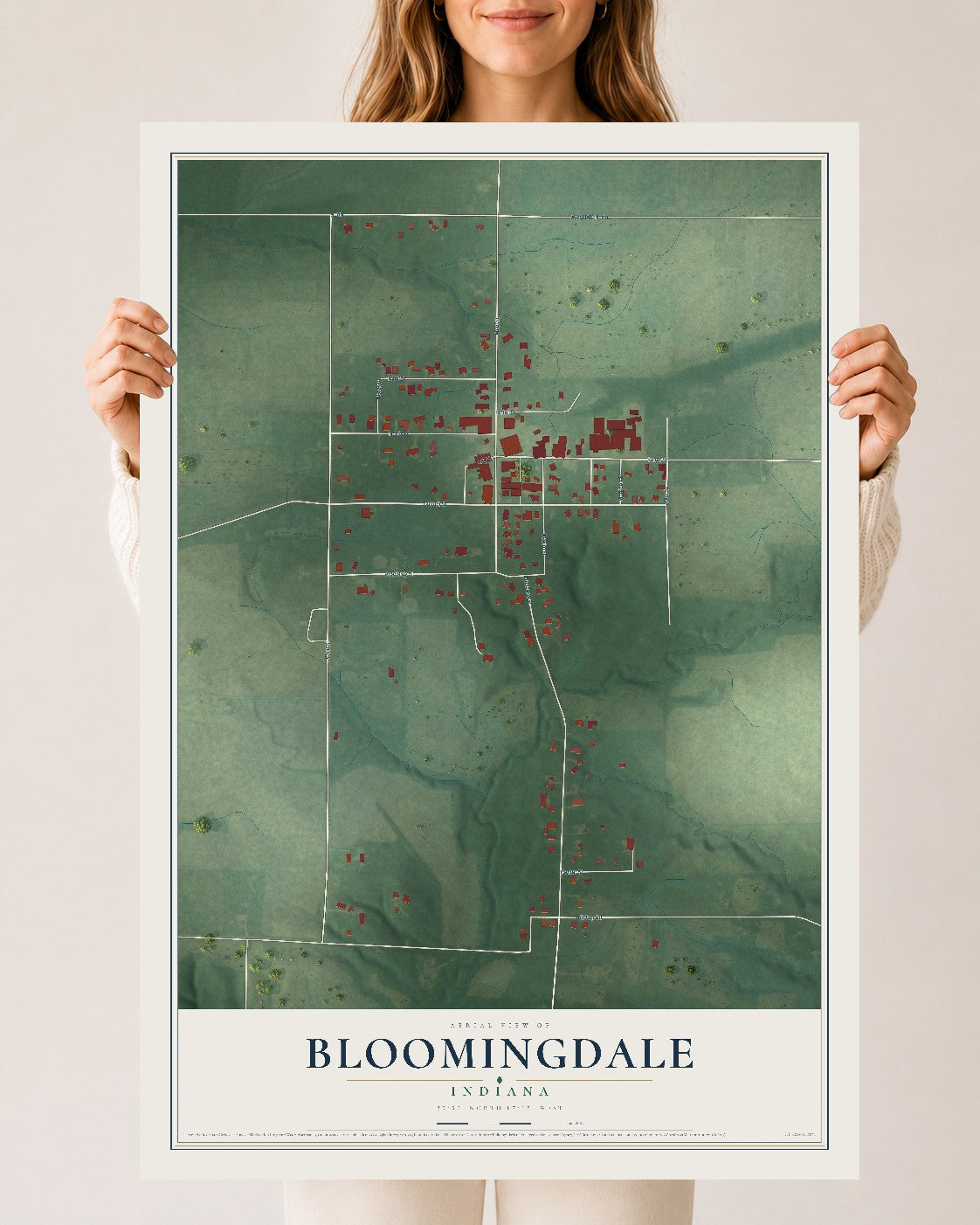 Map of Bloomingdale, Indiana, 24 x 36 inch unframed archival matte print