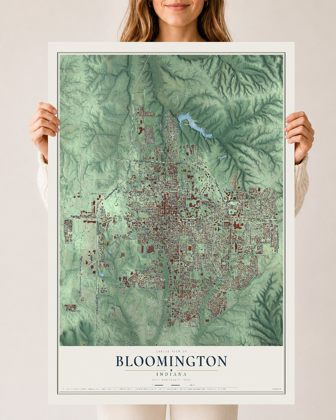 Map of Bloomington, Indiana, 24 x 36 inch unframed archival matte print