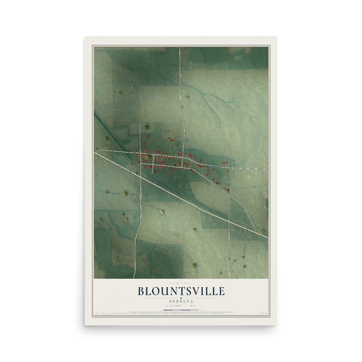 Map of Blountsville, Indiana, 12 x 18 inch unframed archival matte print
