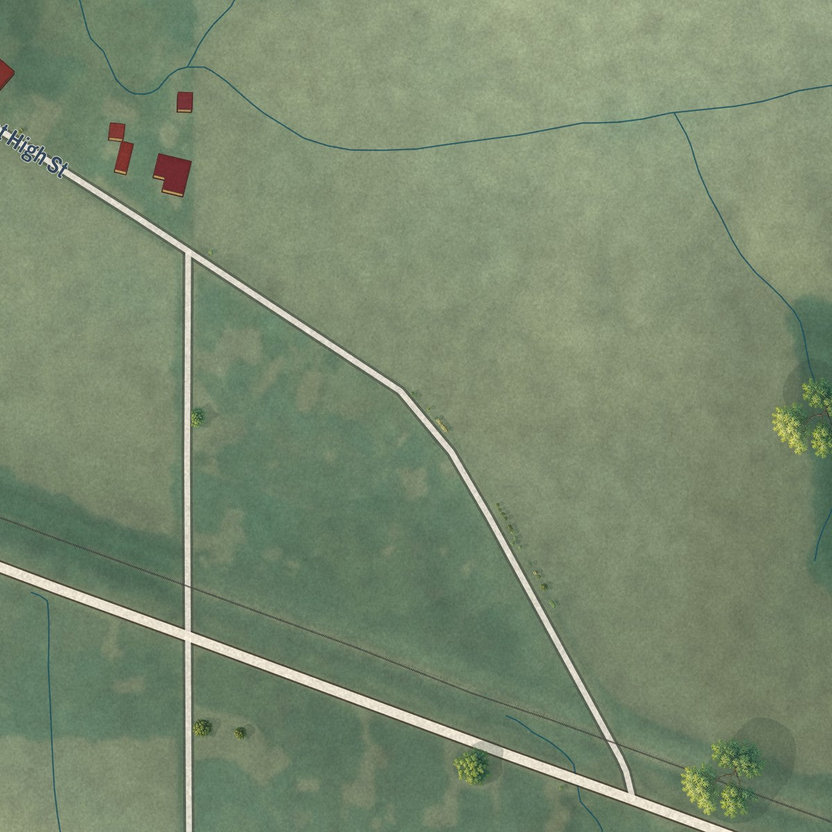 Second close-up of the map of Blountsville, Indiana print showing more streets and buildings