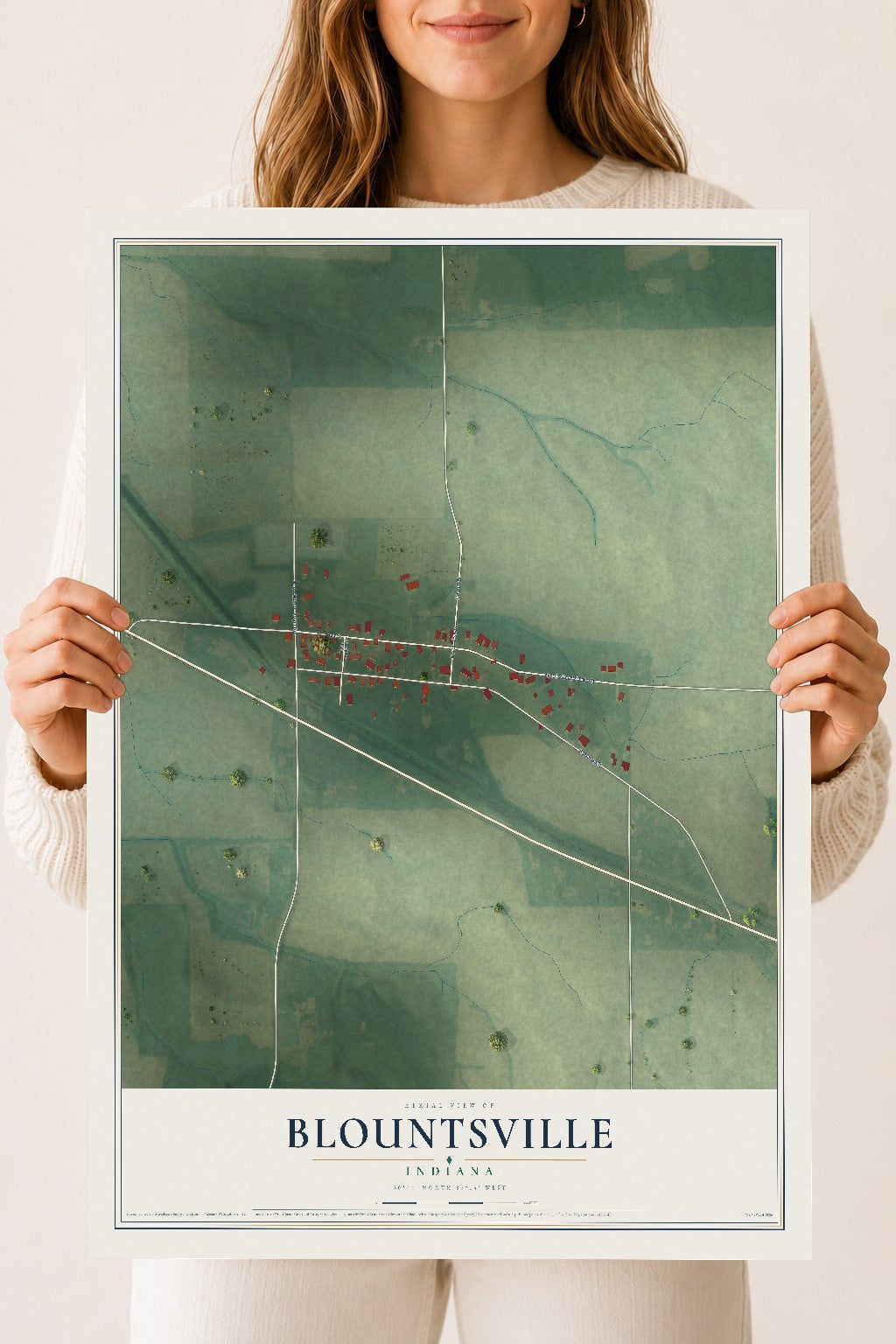 Map of Blountsville, Indiana, 18 x 24 inch unframed archival matte print