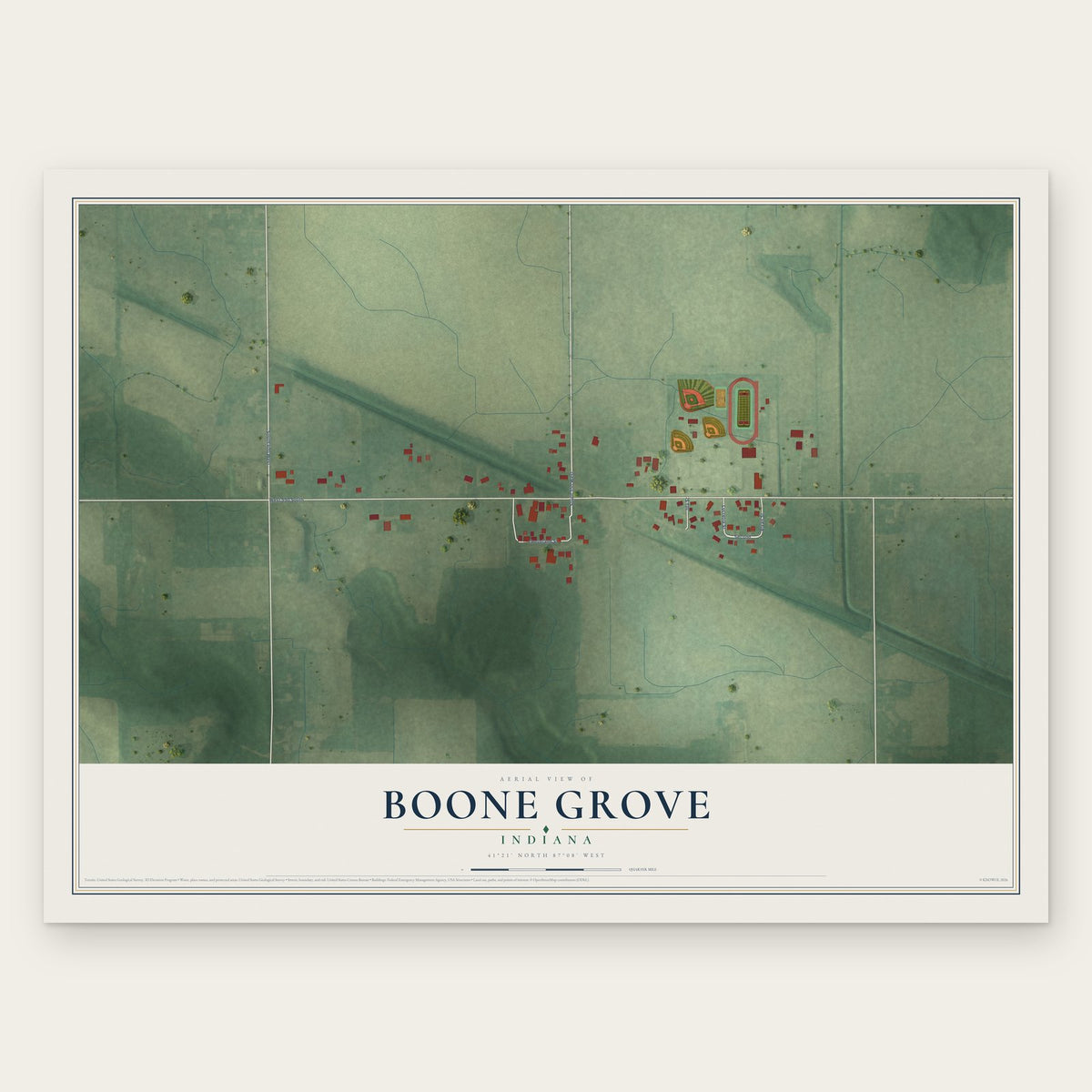 Boone Grove, Indiana map print, the full design