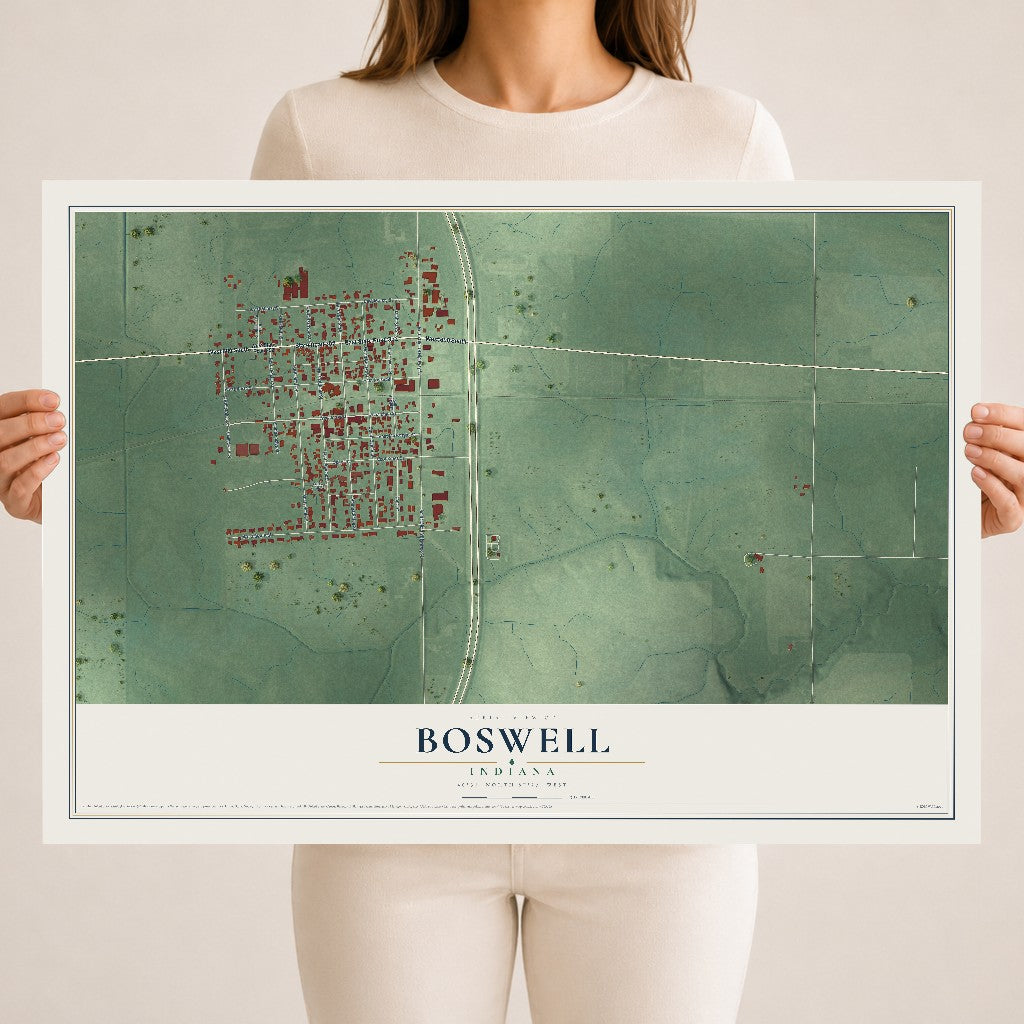 Map of Boswell, Indiana, 18 x 24 inch unframed archival matte print