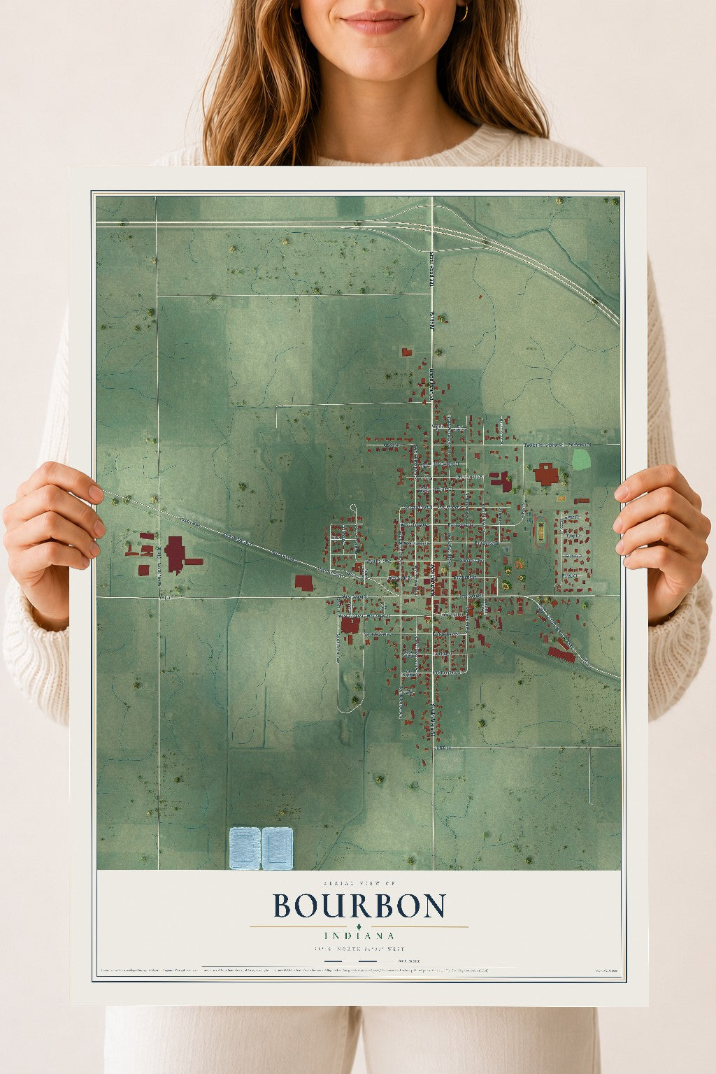Map of Bourbon, Indiana, 18 x 24 inch unframed archival matte print