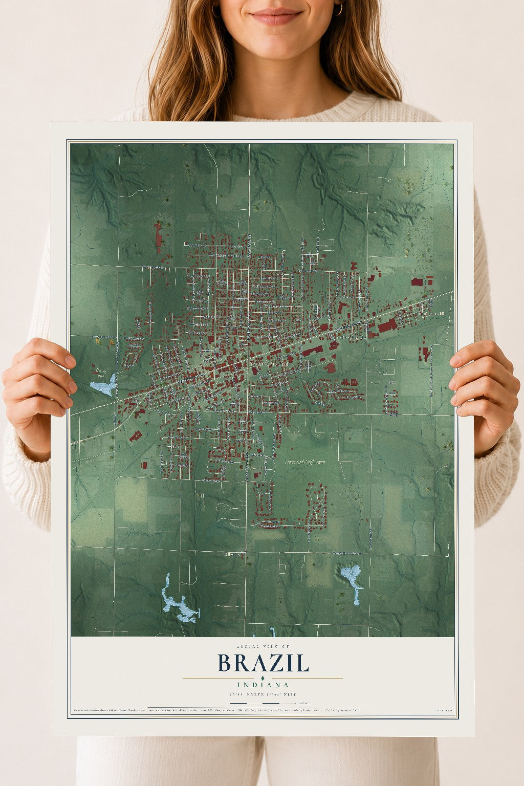 Map of Brazil, Indiana, 18 x 24 inch unframed archival matte print