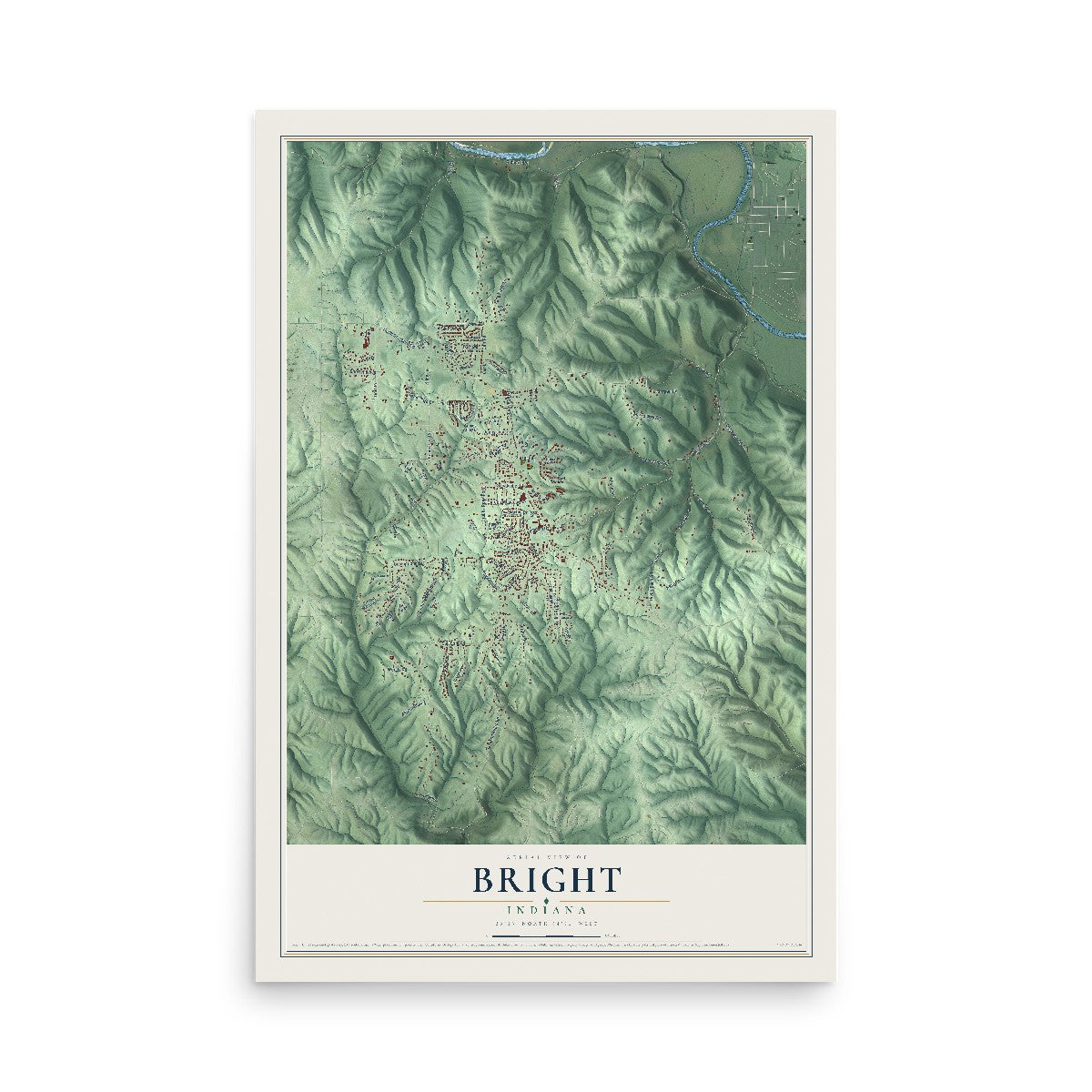 Map of Bright, Indiana, 12 x 18 inch unframed archival matte print